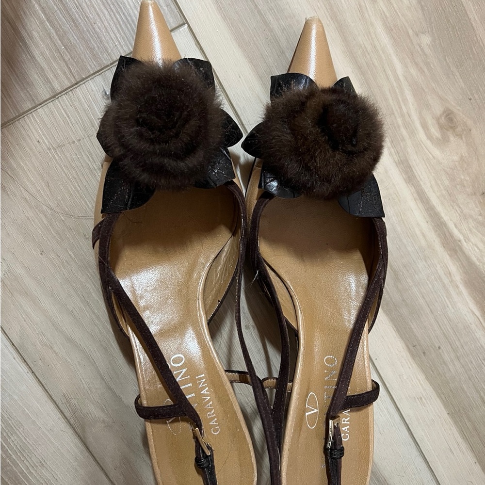 Valentino Garavani Tan and Brown Kitten Heels
